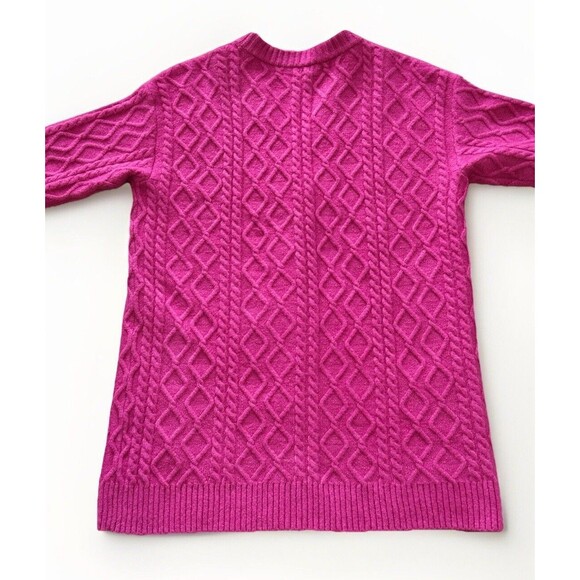 Talbots Boyfriend Cardigan Sweater Cable Knit Soft Winter Berry Pink S Petite - Picture 4 of 8